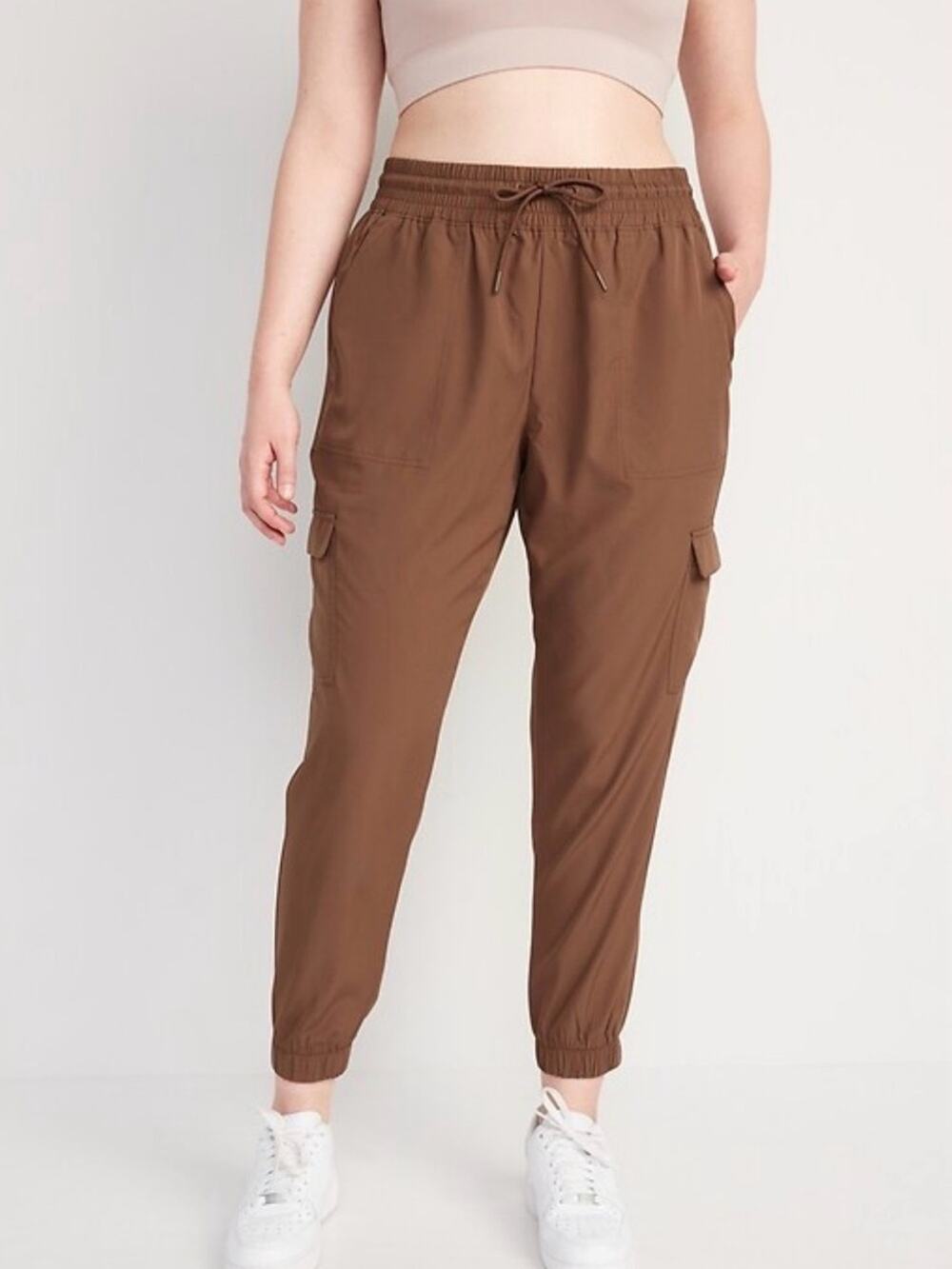 Old Navy High Waist Stretch Brown Women's Cargo Jogger Pants Size M TALL